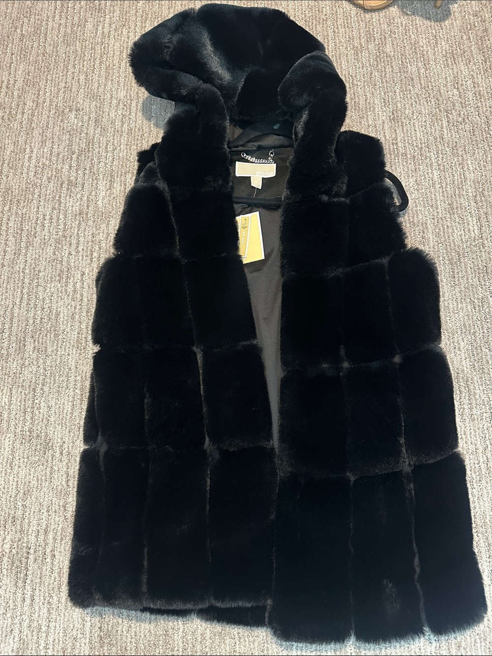 Michael Kors Black Faux Fur Hooded Vest
